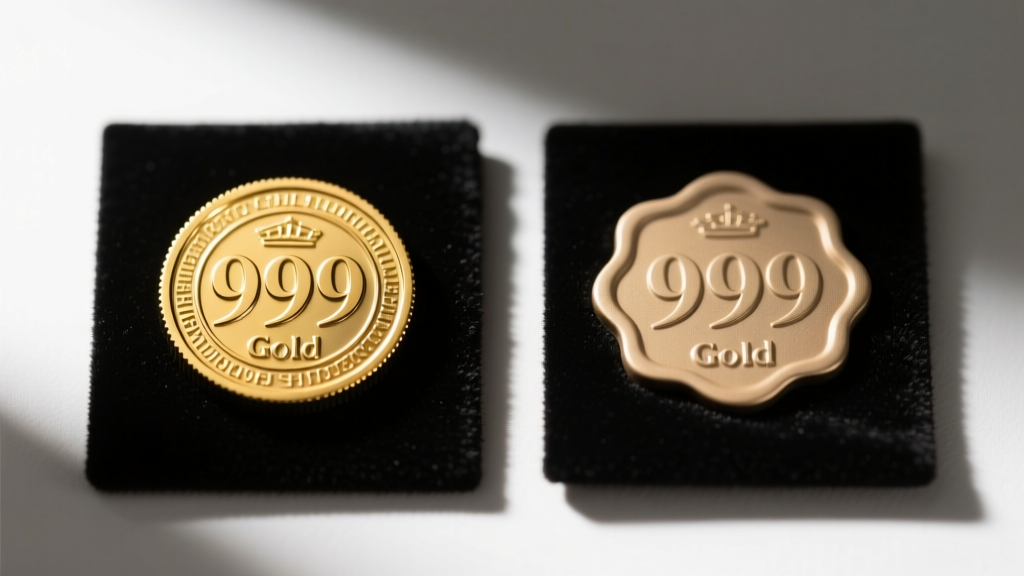 Comparison of authentic and counterfeit gold stamps, showing blurred edges on the fake 999 mark next to a crisp genuine hallmark