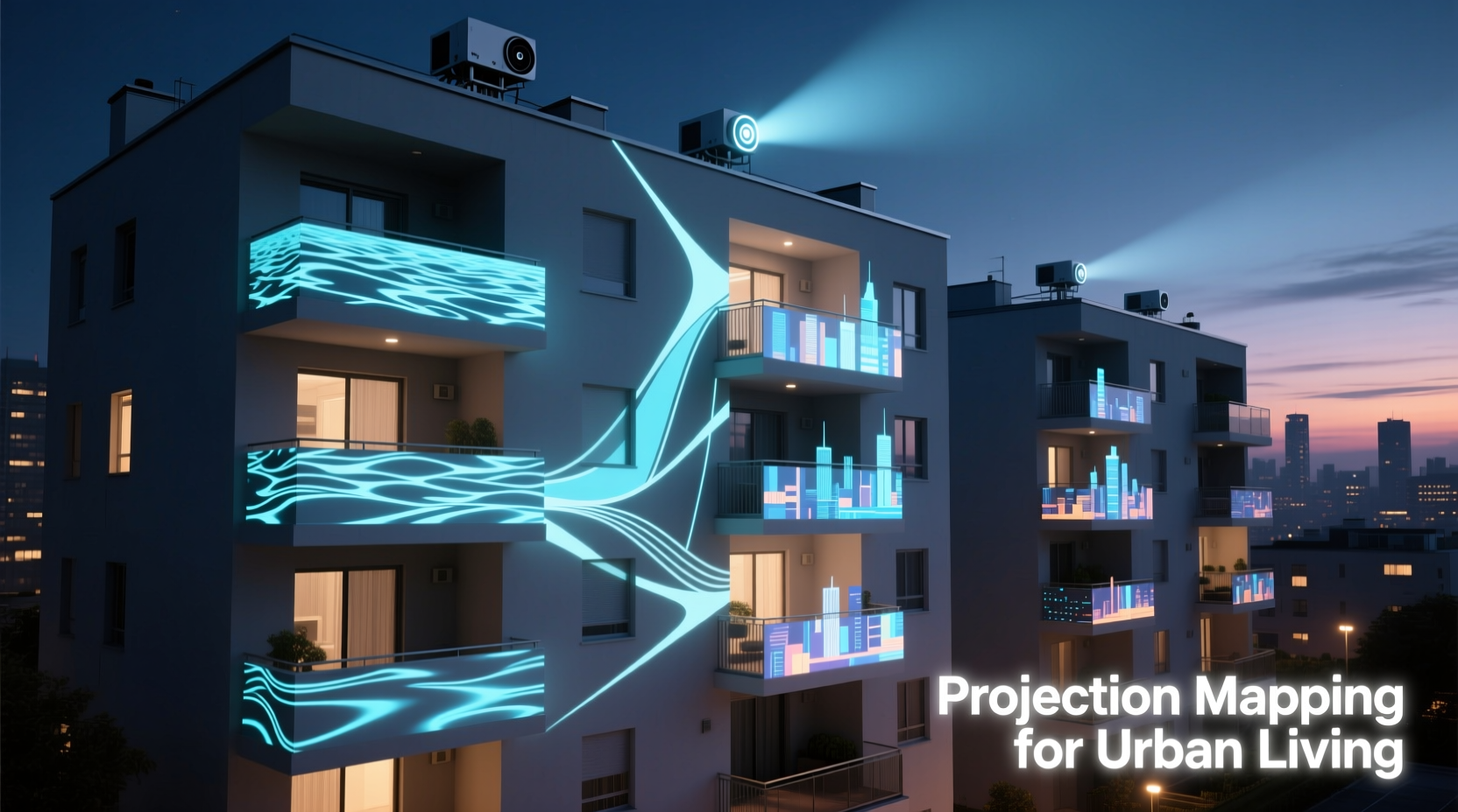 how to use projection mapping instead of physical lights on apartment balconies
