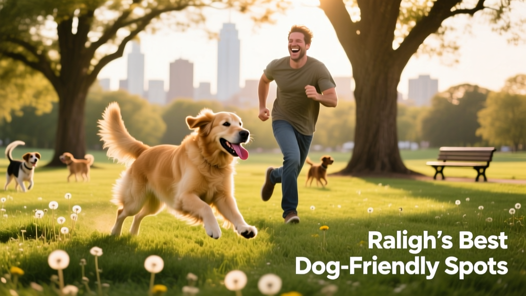 A dog and pet parent enjoying an off-leash park in Raleigh.