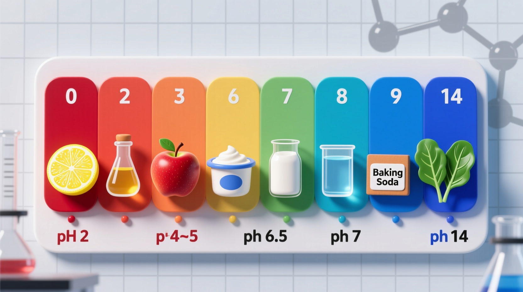 pH scale showing acidic and alkaline foods
