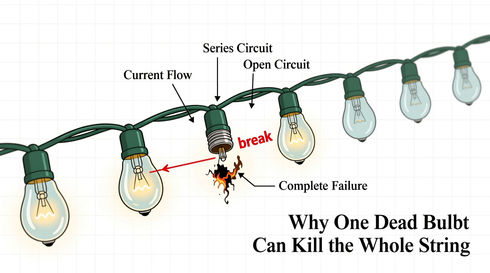 why do some christmas light strings go out when one bulb fails