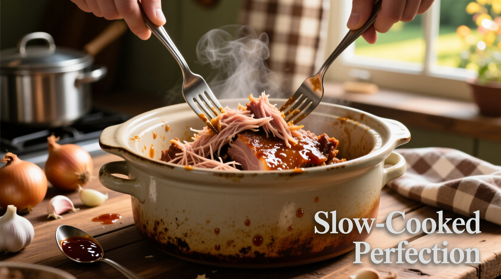 Pulled pork shredding in crock pot