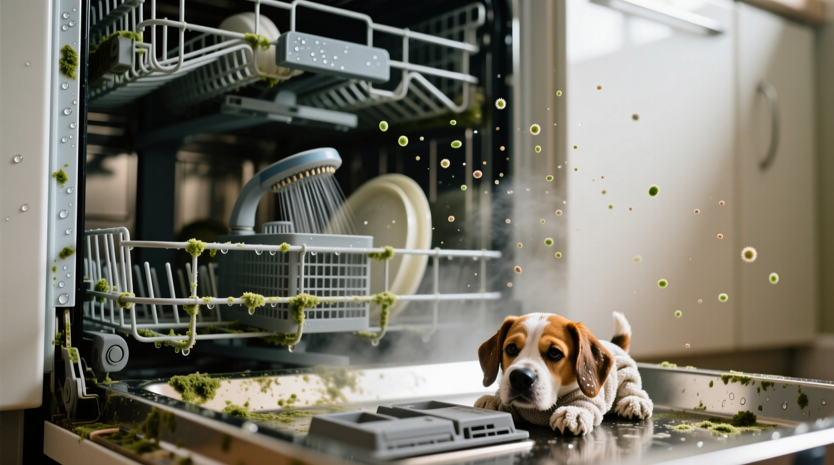 why does my dishwasher smell like wet dog after running a cycle