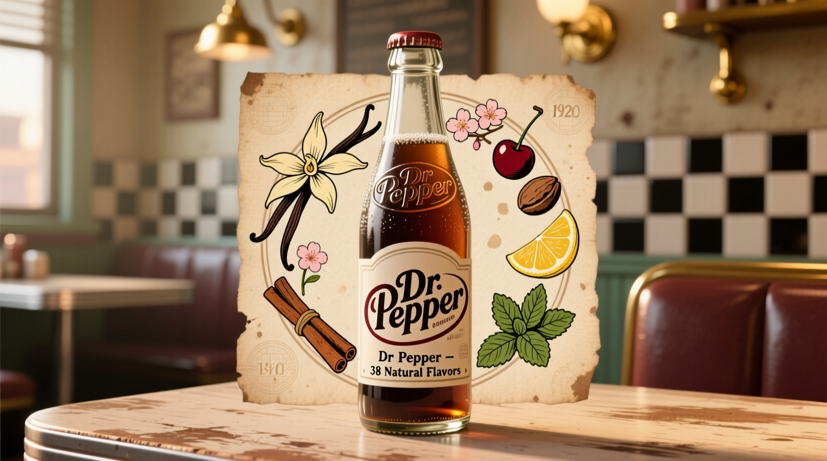 Vintage Dr Pepper bottle with flavor ingredients