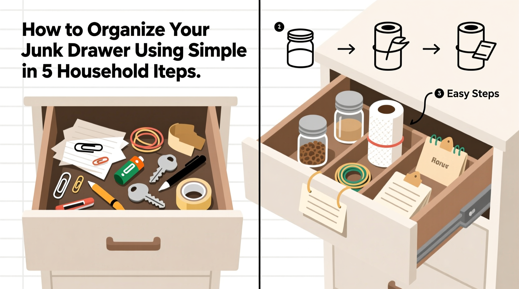 how to organize a junk drawer so it stays tidy using simple household items