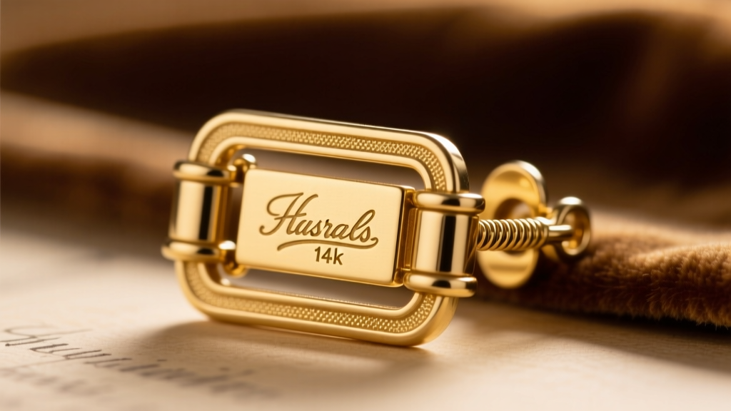 Extreme close-up of a vintage 1920s earring clasp showing the 14k gold hallmark stamp and a secure lever-back closure mechanism.