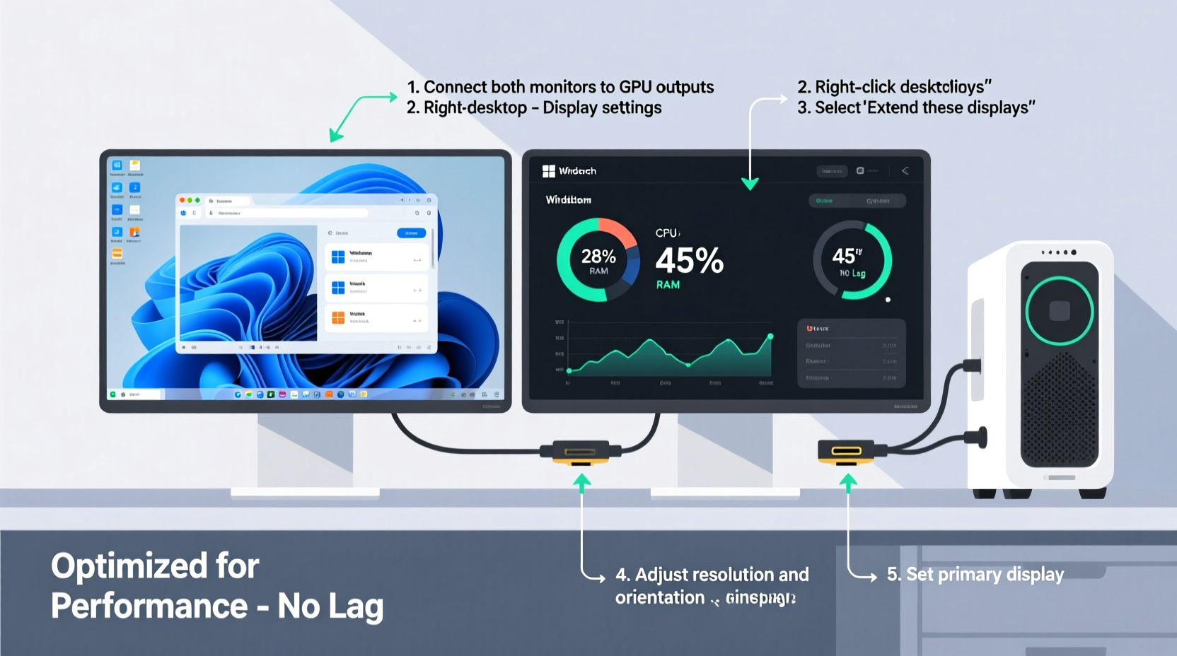 how to set up dual monitors without slowing down your pc