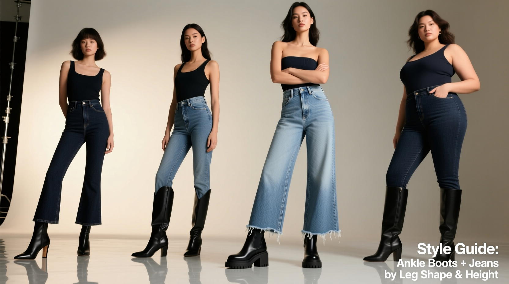how to style ankle boots with jeans for different leg shapes and heights