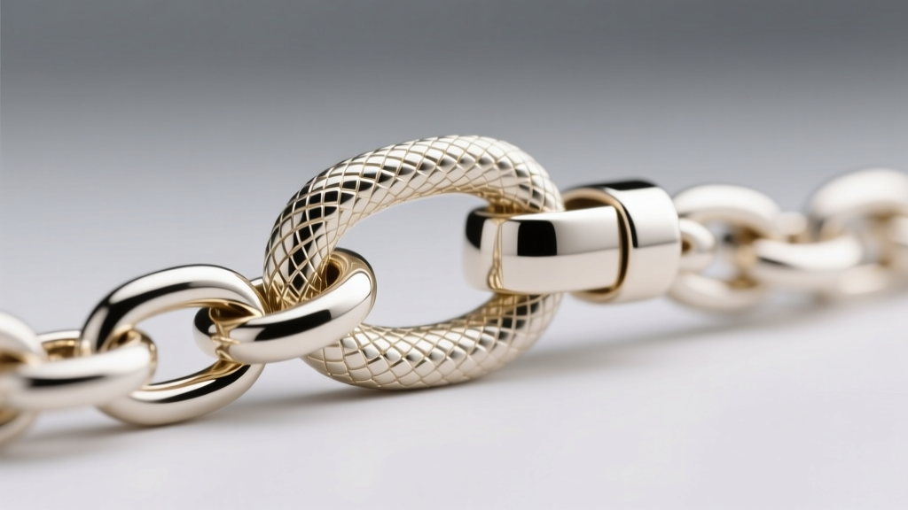 Close-up of a white gold snake chain clasp, showing the solder point and transition from tubular links to a secure metal end cap.