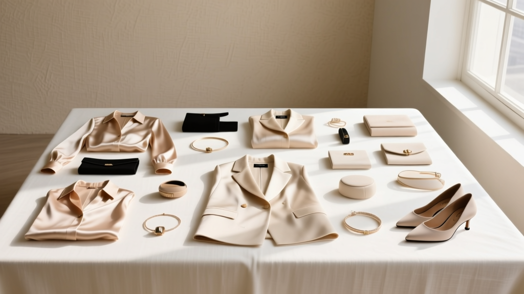 Elegant flat lay of 2026 women's jewelry trends featuring mixed metal cuffs and modular gold necklaces on cream silk fabric