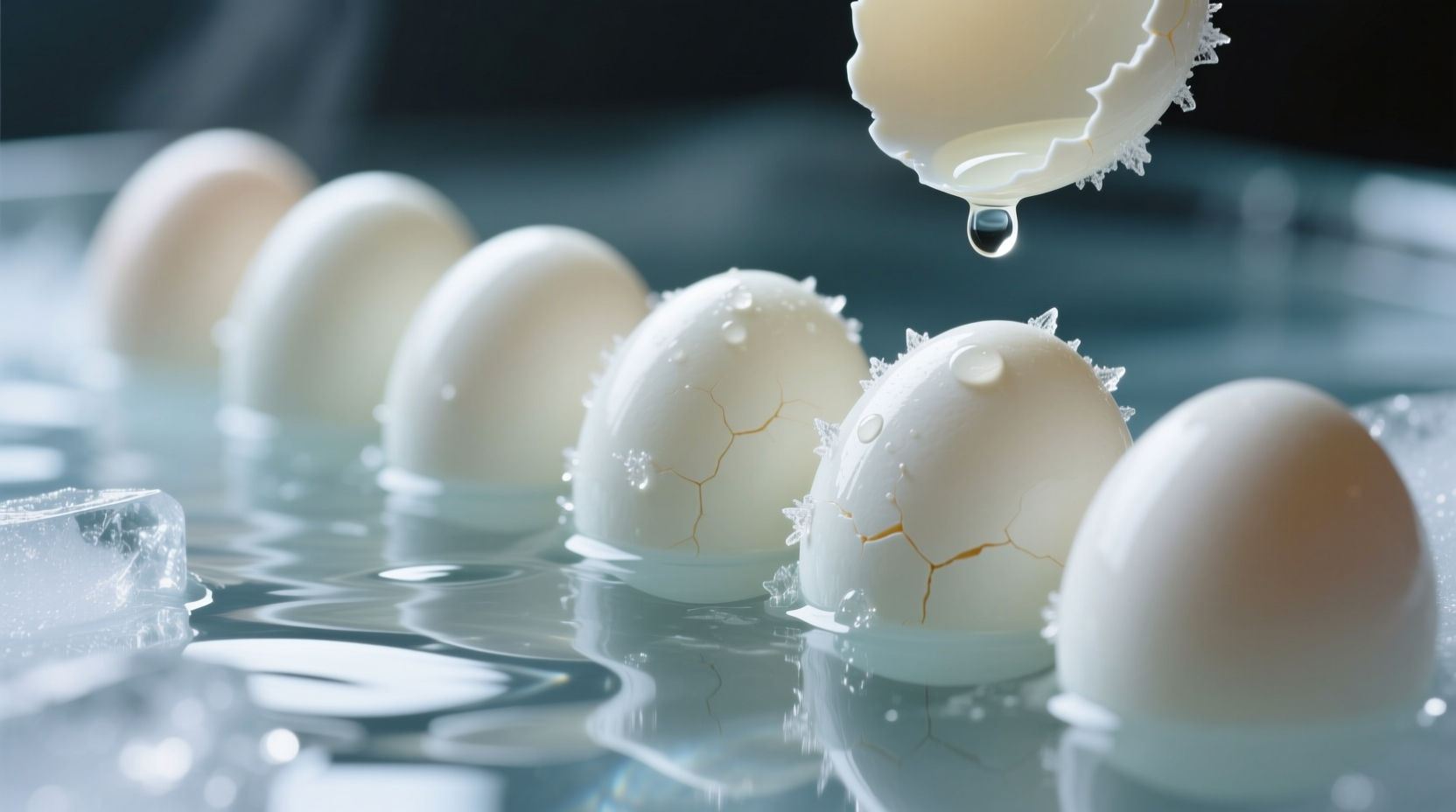 Hartgekochte Eier im Eisbad