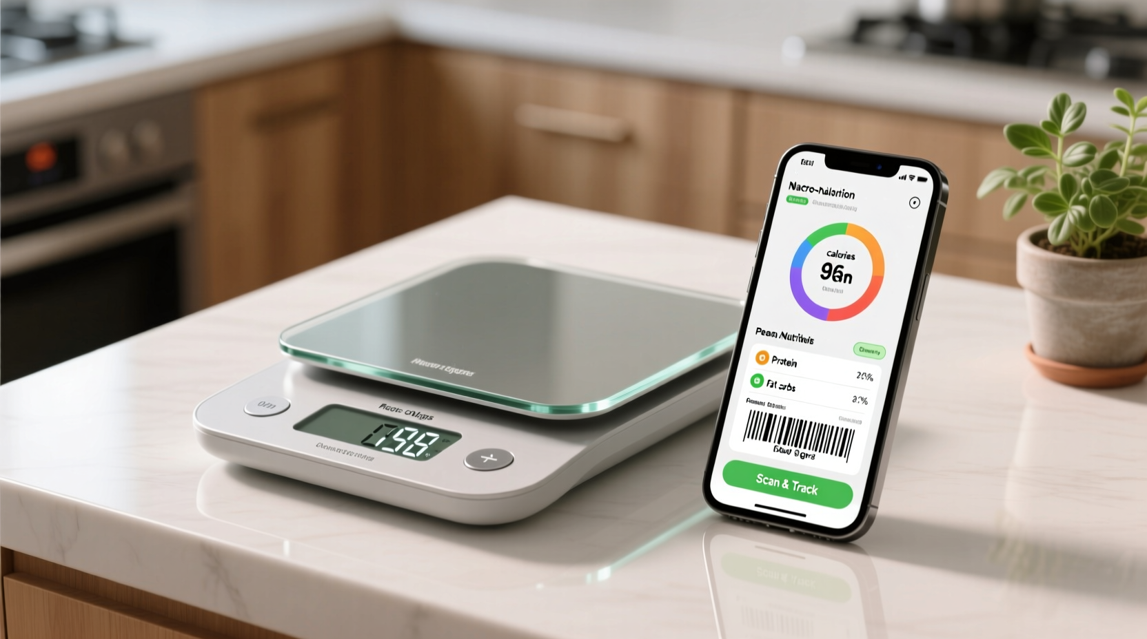 Food scale with nutrition label and mobile app