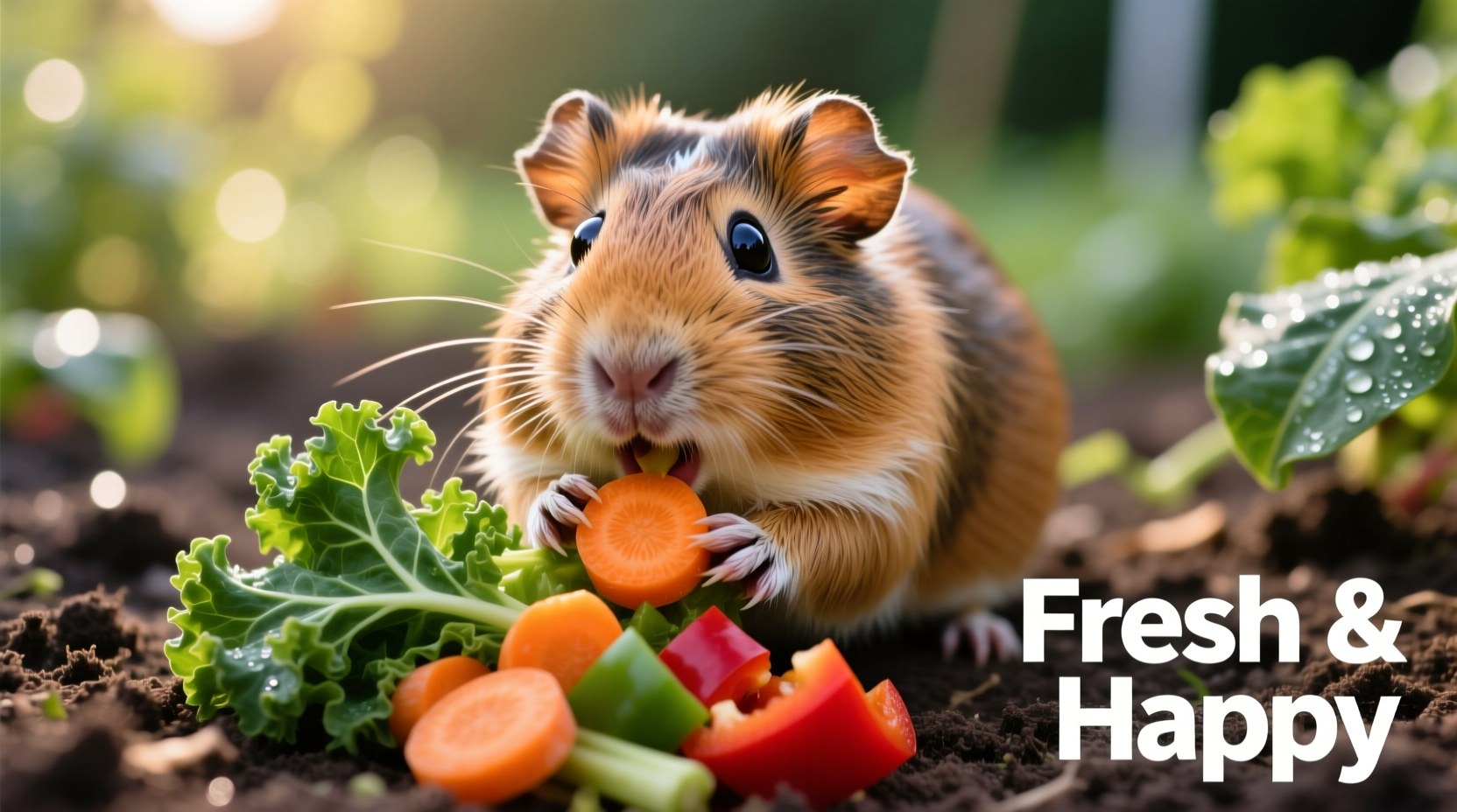 Guinea pig eating fresh vegetables