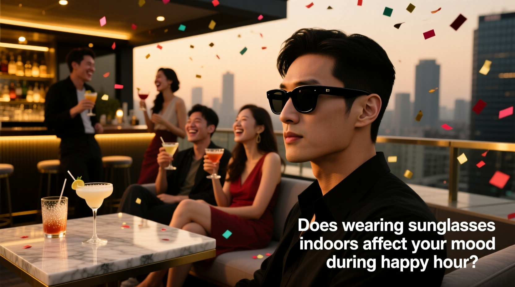 does wearing sunglasses indoors affect your mood during happy hour
