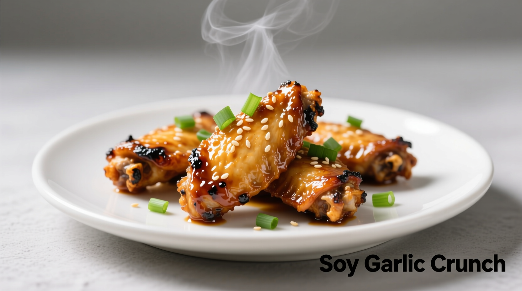 Crispy soy garlic chicken wings on white plate