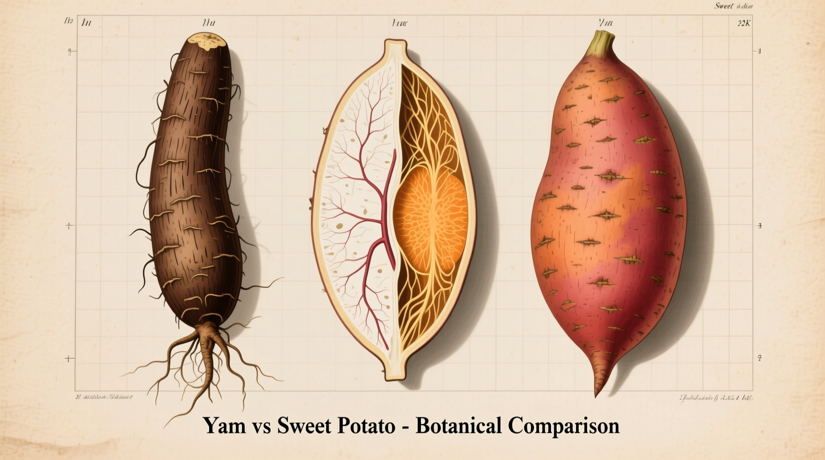 Yam and sweet potato side by side comparison