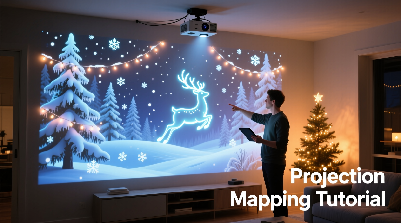 how to use projection mapping to turn your wall into a christmas scene