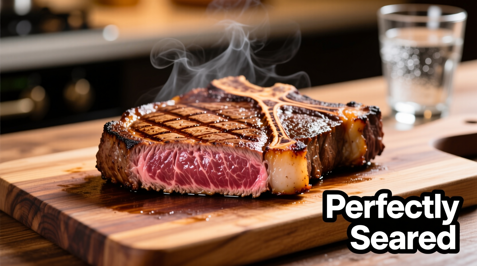 Perfectly seared ribeye steak with golden crust