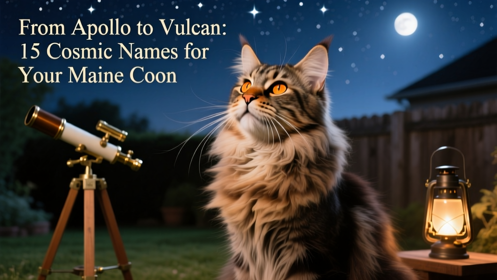 A regal Maine Coon gazing thoughtfully toward the night sky