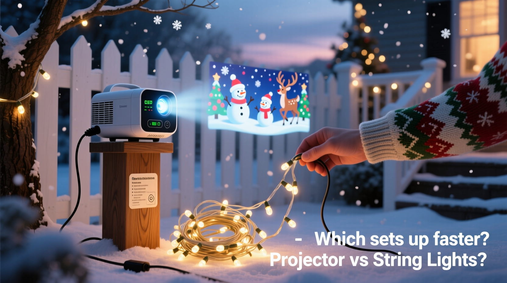 outdoor christmas projector vs string lights which sets up faster