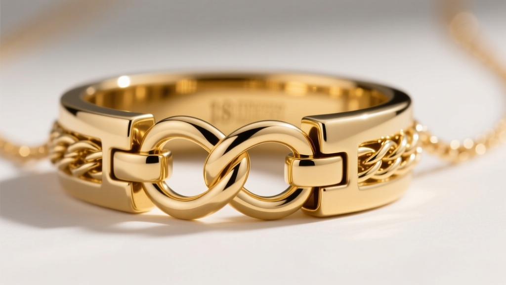 Close-up of an 18k gold box necklace clasp featuring dual figure-8 safety wires and a secure tongue-and-groove locking mechanism.