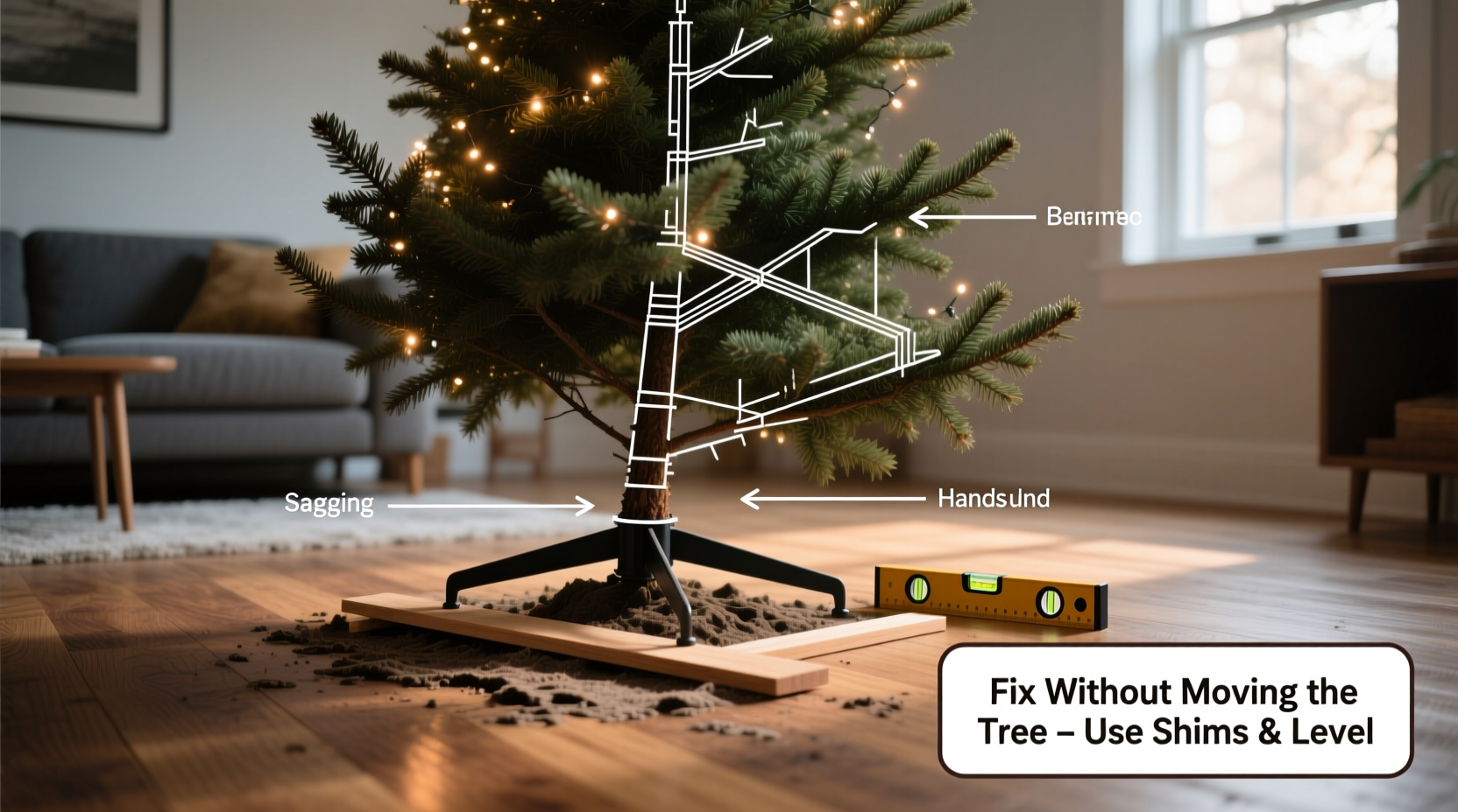 why does my christmas tree lean slightly and how to correct it without moving the whole thing