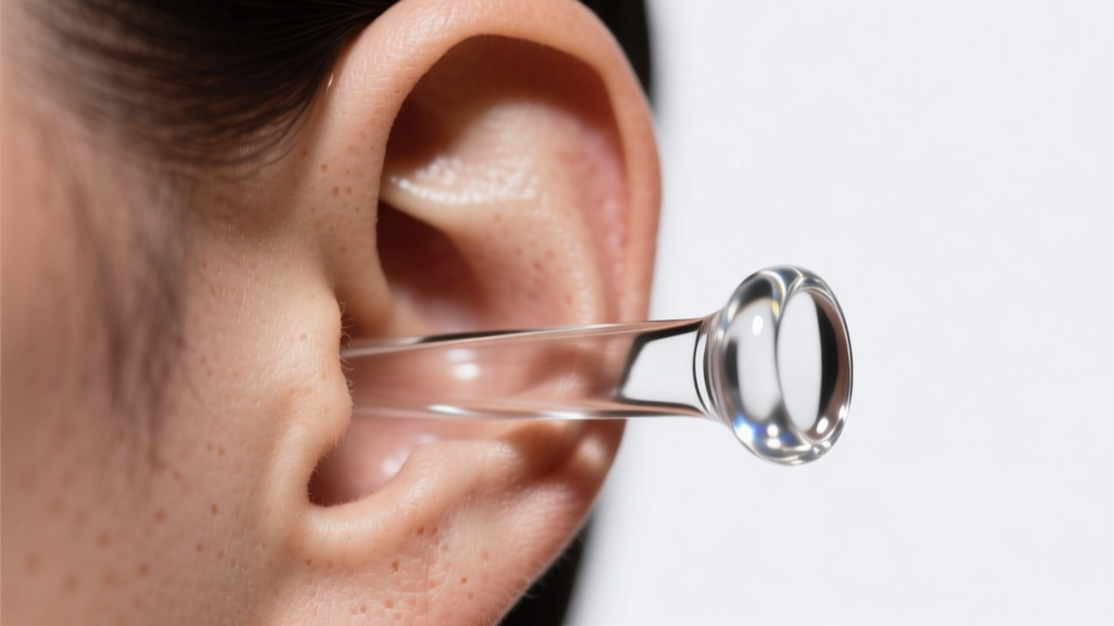 Close-up of a healthy stretched earlobe wearing a polished borosilicate glass single flare plug in soft studio lighting