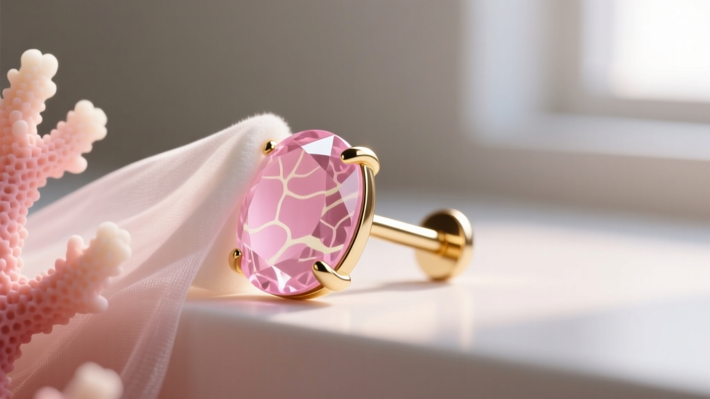 Soft cloth wiping a pink coral stud, revealing a macro view of the smooth organic gemstone surface and a polished 14k gold post.