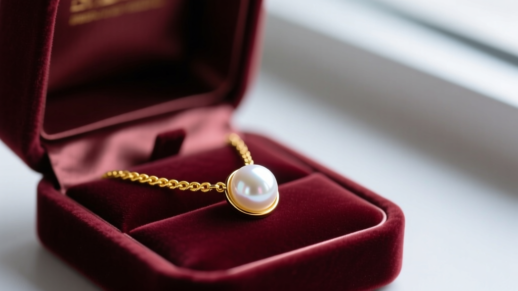 Open velvet box revealing a delicate 14k yellow gold cable chain holding a perfectly round, lustrous white Akoya pearl pendant.