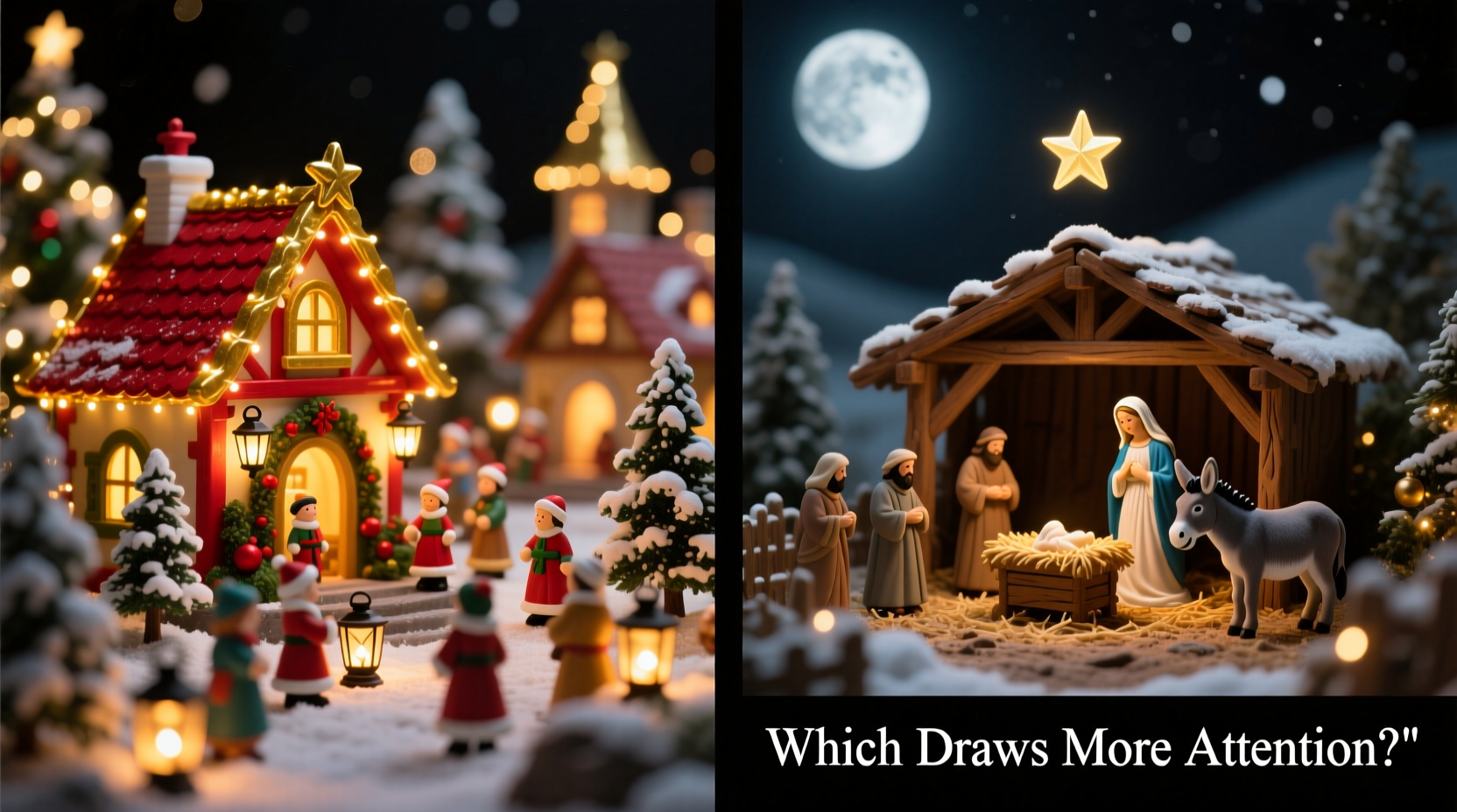 christmas village displays vs nativity scenes which layout draws more attention