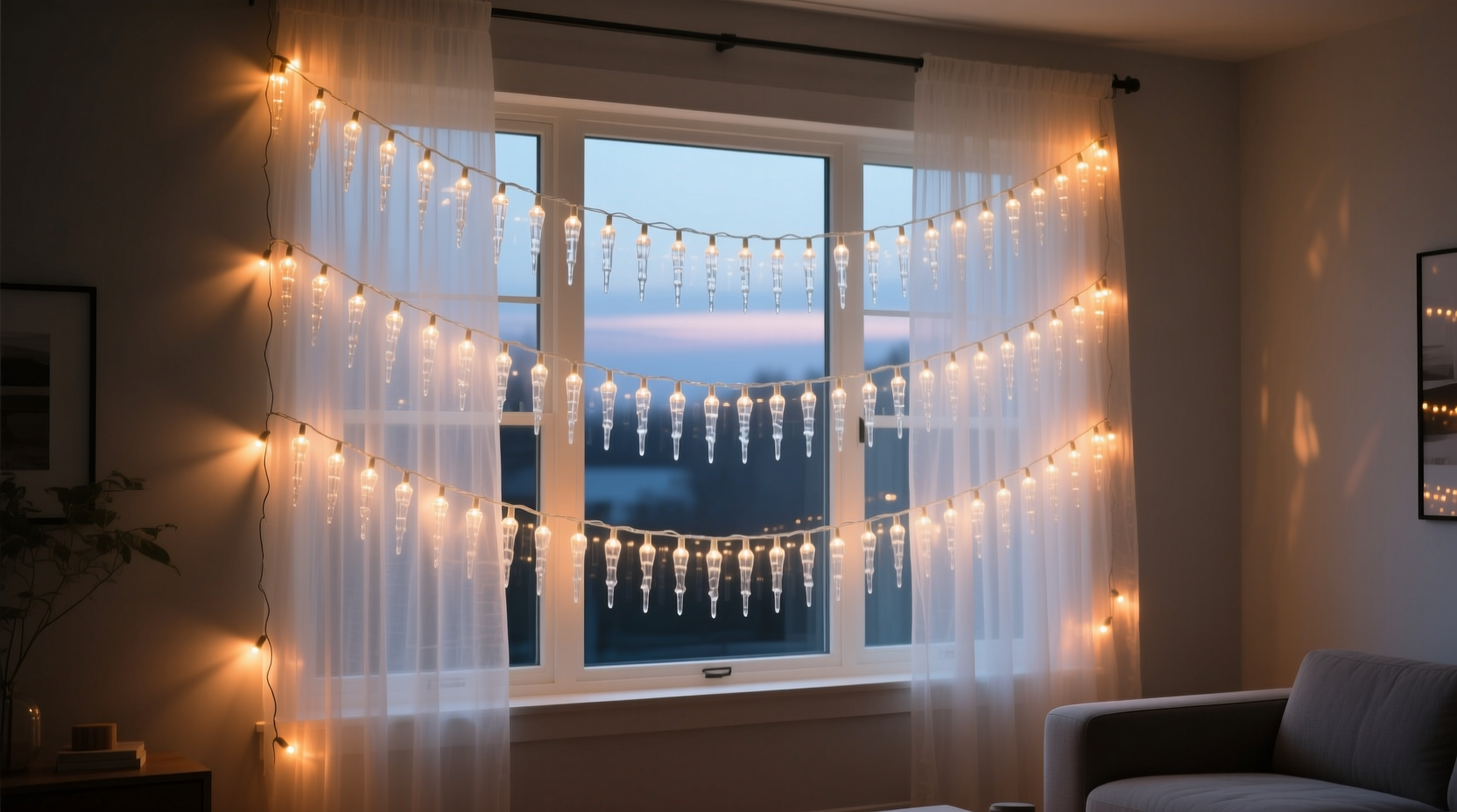 led icicle lights vs curtain lights for windows which creates deeper depth and better light diffusion