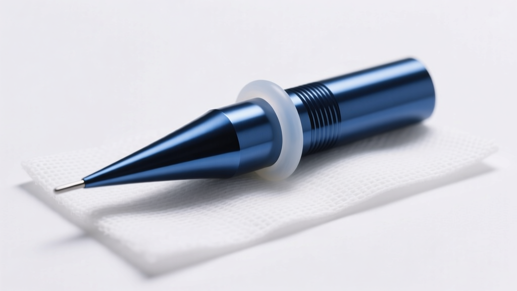 Anodized titanium stretching taper with a secure silicone O-ring resting on a sterile gauze pad under bright clinical lighting.