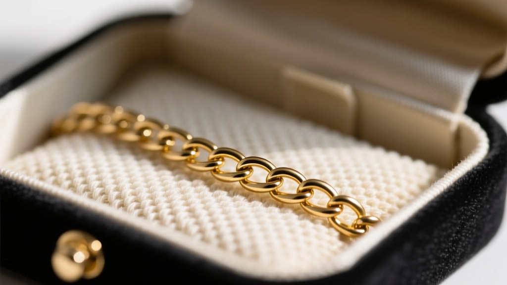 Macro shot of a microfiber anti-tarnish necklace pouch interior showing tight weave texture with a delicate gold chain inside.