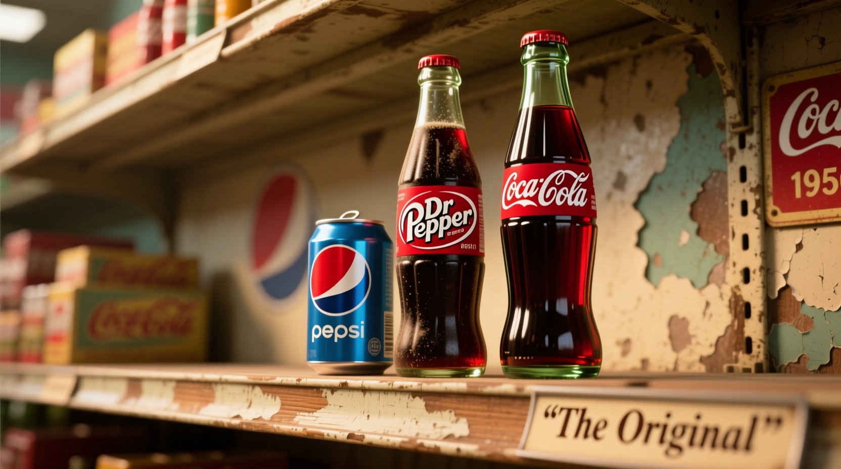 Dr Pepper bottle next to Pepsi and Coca-Cola