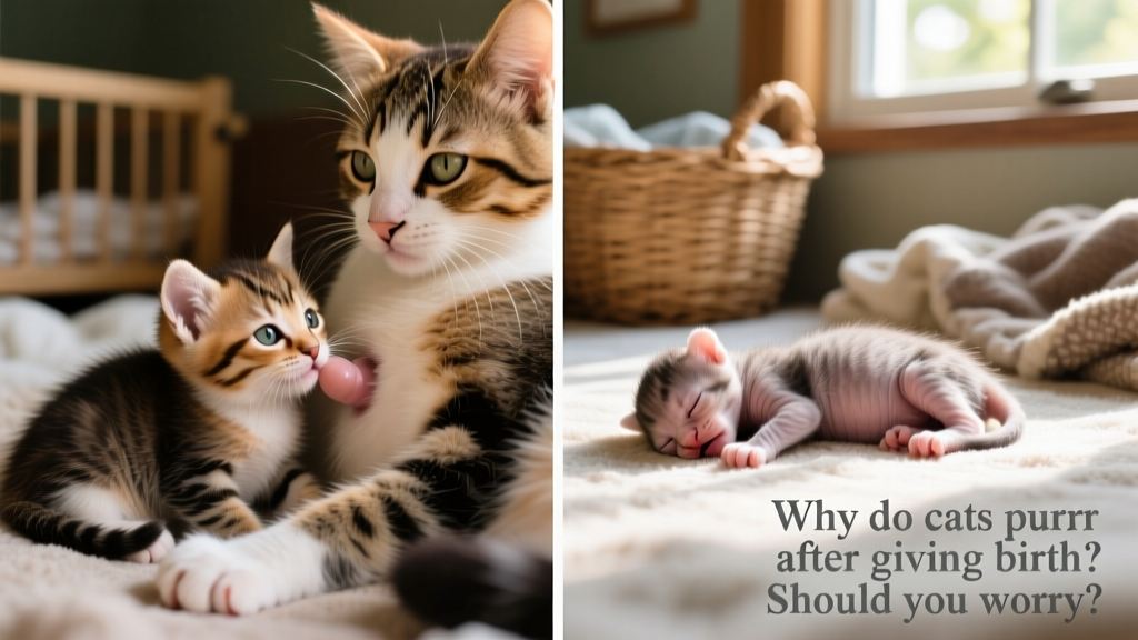Side-by-side comparison: healthy newborn kitten latched onto mother's nipple (left) vs. underweight, weak kitten struggling to nurse (right), illustrating why observation matters