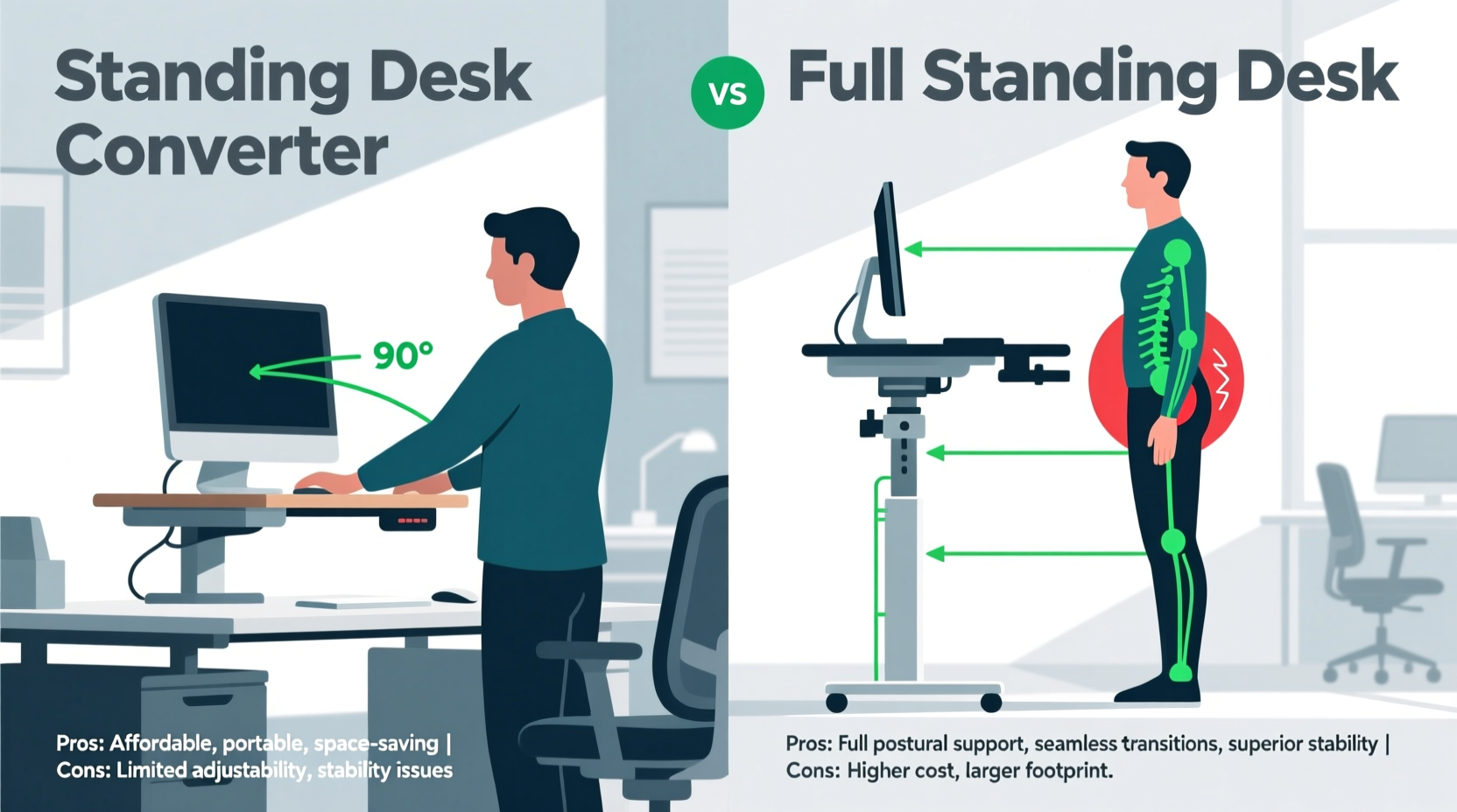 standing desk converter vs full standing desk ergonomic value compared