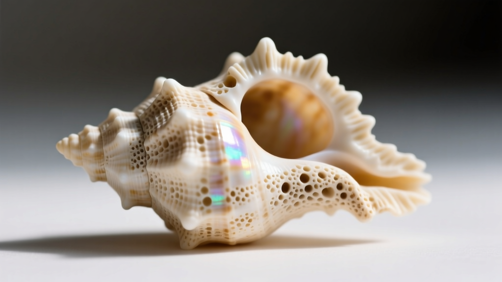 Macro shot of a real puka shell revealing its naturally worn, asymmetrical hole and porous calcium carbonate surface texture.