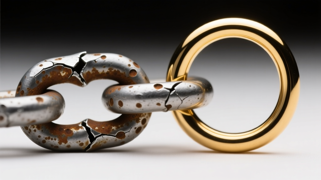 Macro view of a poorly welded chain link showing oxidation next to a perfectly fused seamless gold jump ring under studio lights.