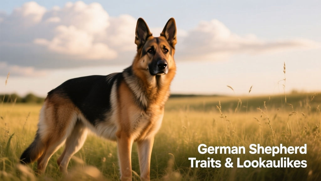 German Shepherd standing alert in a sunlit field, showcasing its athletic build and confident posture