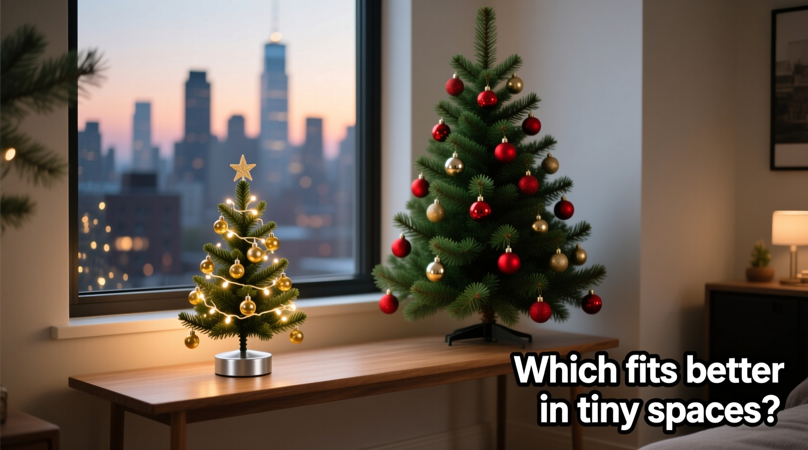 miniature vs full size tabletop christmas trees which fits better in tiny spaces