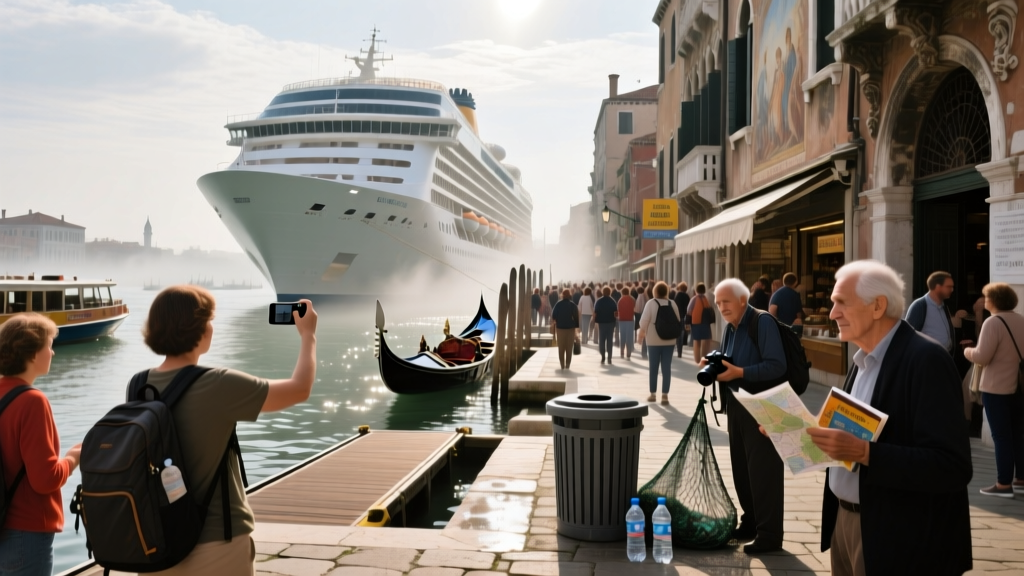 a cruise ship waiting in a port in Venice