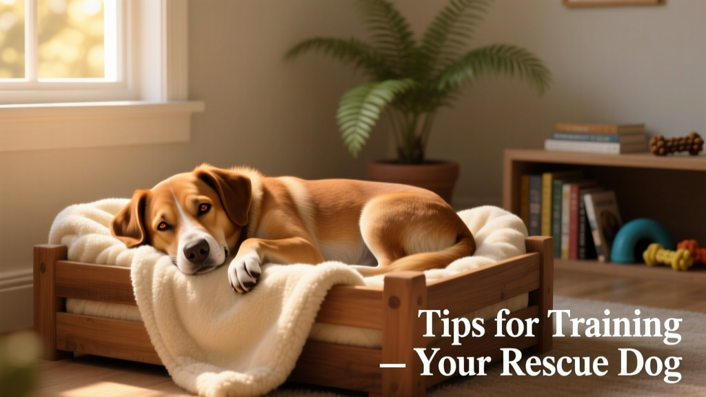 A rescue dog resting peacefully in a cozy, inviting crate with a soft blanket