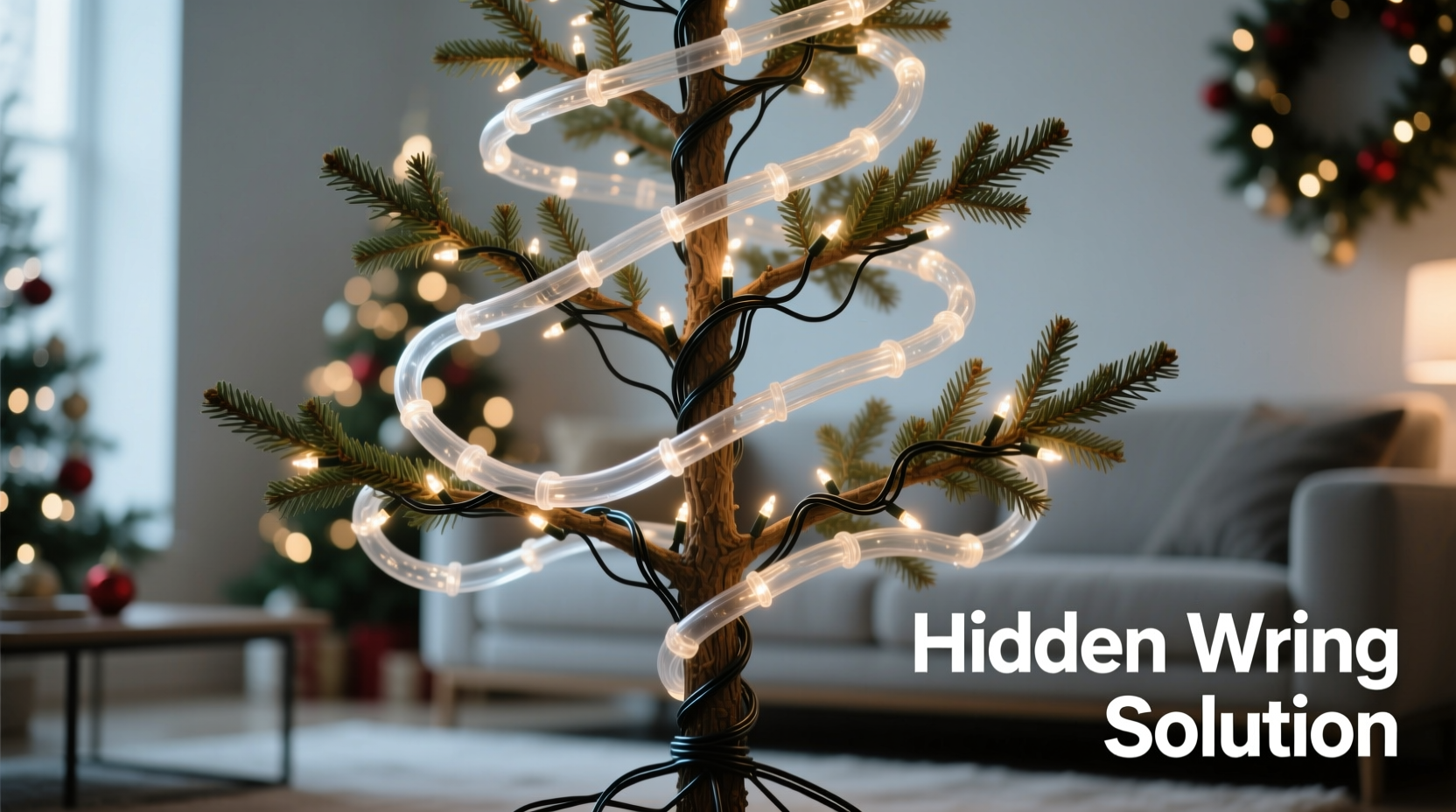 how to hide wires from christmas lights on a transparent tree