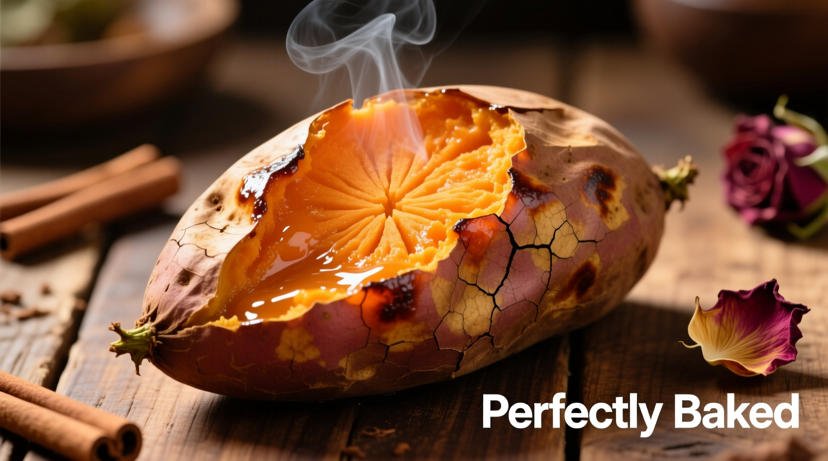 Perfectly baked sweet potato with golden skin