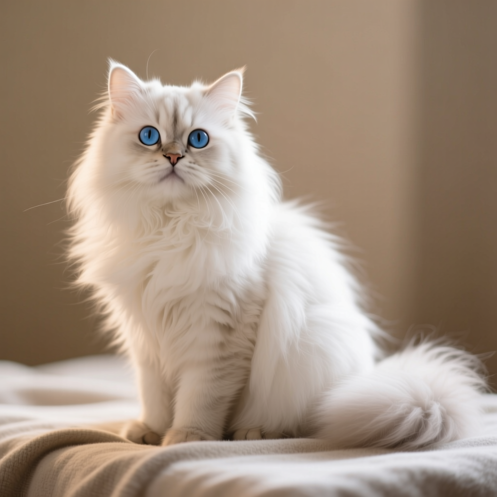 A fluffy Persian cat with long white fur