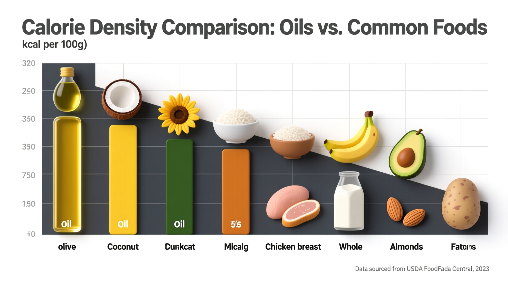 Calorie density comparison chart showing oils versus other foods