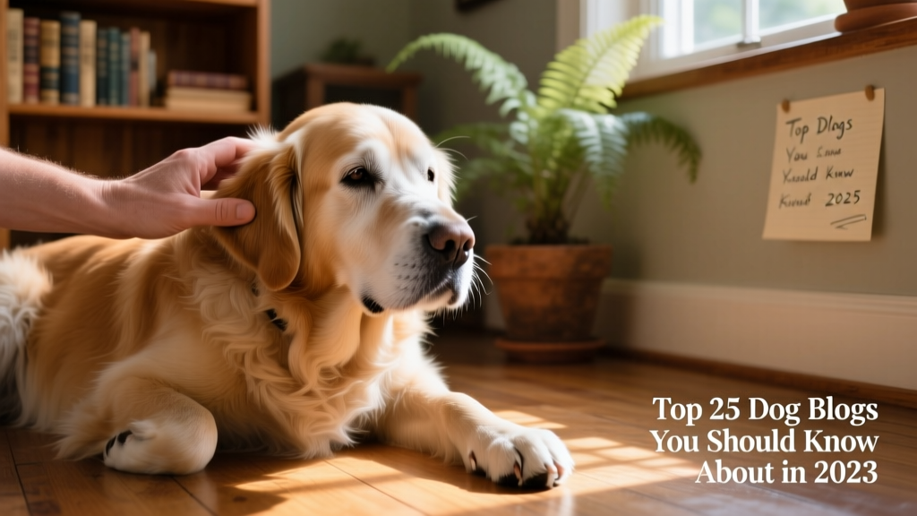 Close-up of a gentle hand brushing a calm, relaxed senior dog