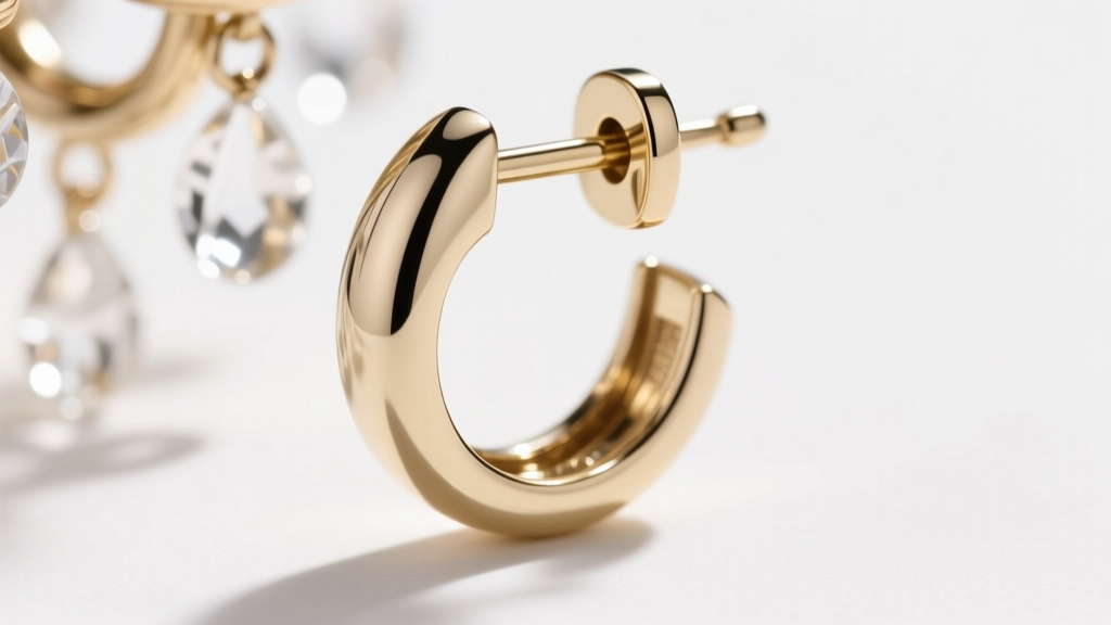 Close-up of a hinged leverback clasp on a 14k white gold chandelier earring, highlighting the secure lock and polished finish