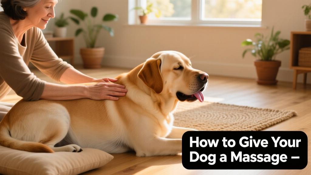 Side view of a person using both hands to gently stroke a relaxed Labrador’s back, following the direction of coat growth
