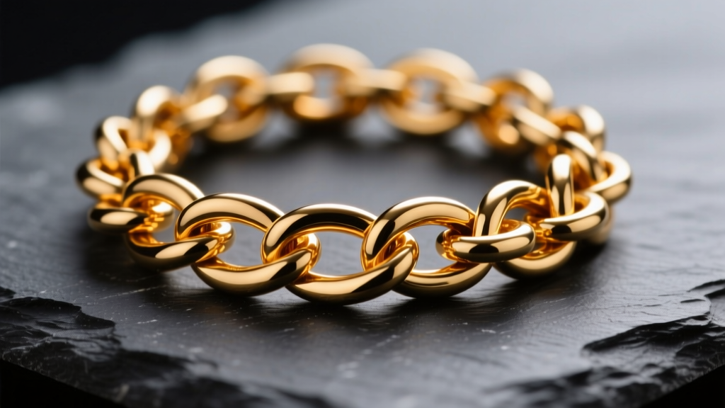 Macro shot of a tangled 14k gold chain on dark slate, lit by soft directional studio lighting to highlight the tight metal knots